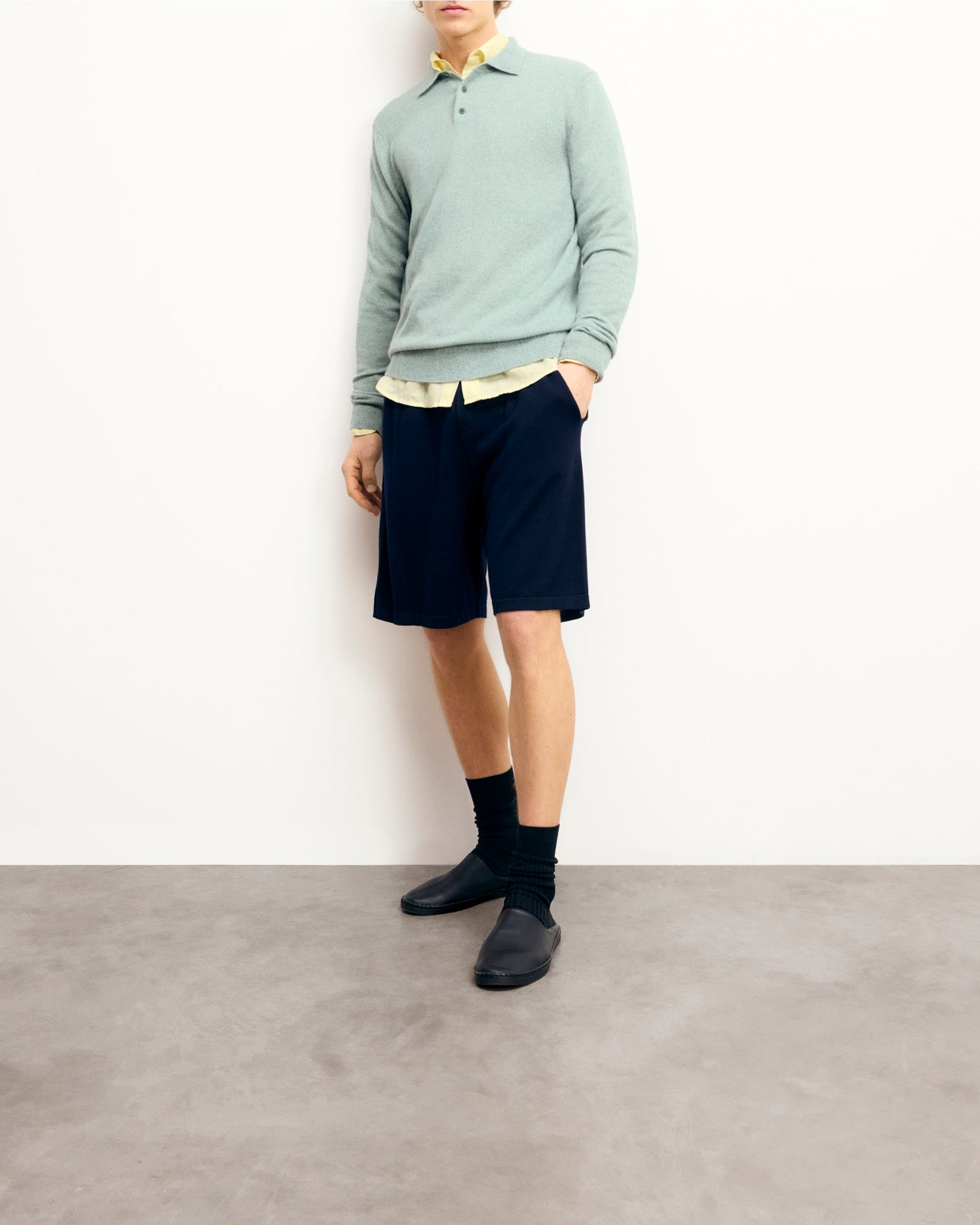 Pull à col polo en cachemire - Storm Green