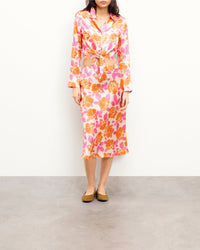 Chemise à manches longues Emma en soie - Electric Roses Orange