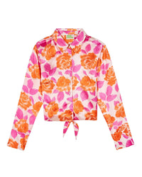 Chemise à manches longues Emma en soie - Electric Roses Orange