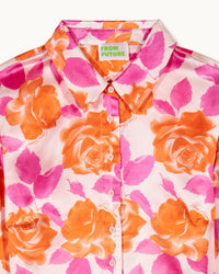 Chemise à manches longues Emma en soie - Electric Roses Orange