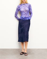 Gina midi skirt in silk - Navy Jacquard