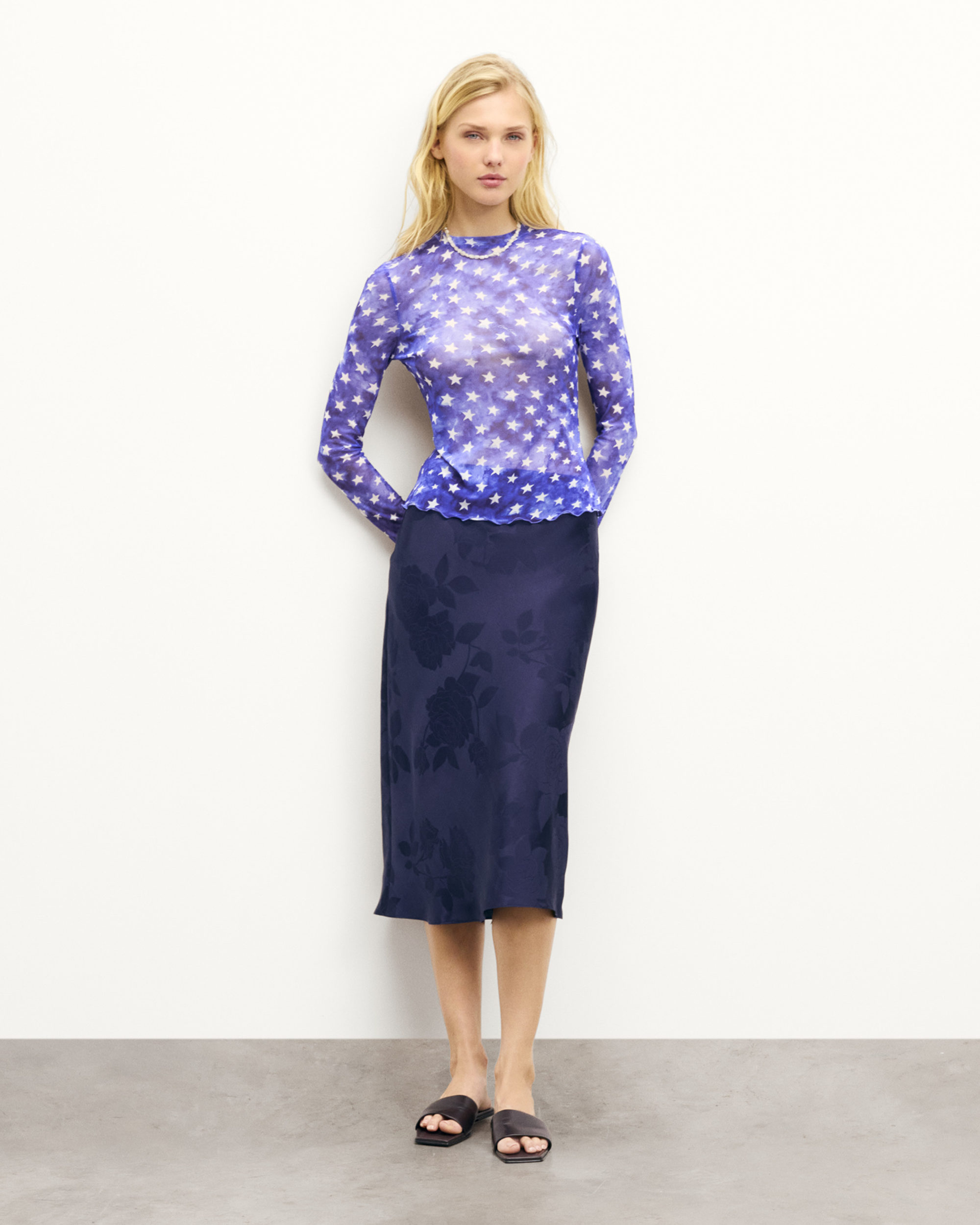 NAVY JACQUARD / NEW / QTY : 31 / Jupe Mi Longue Gina - Navy Jacquard