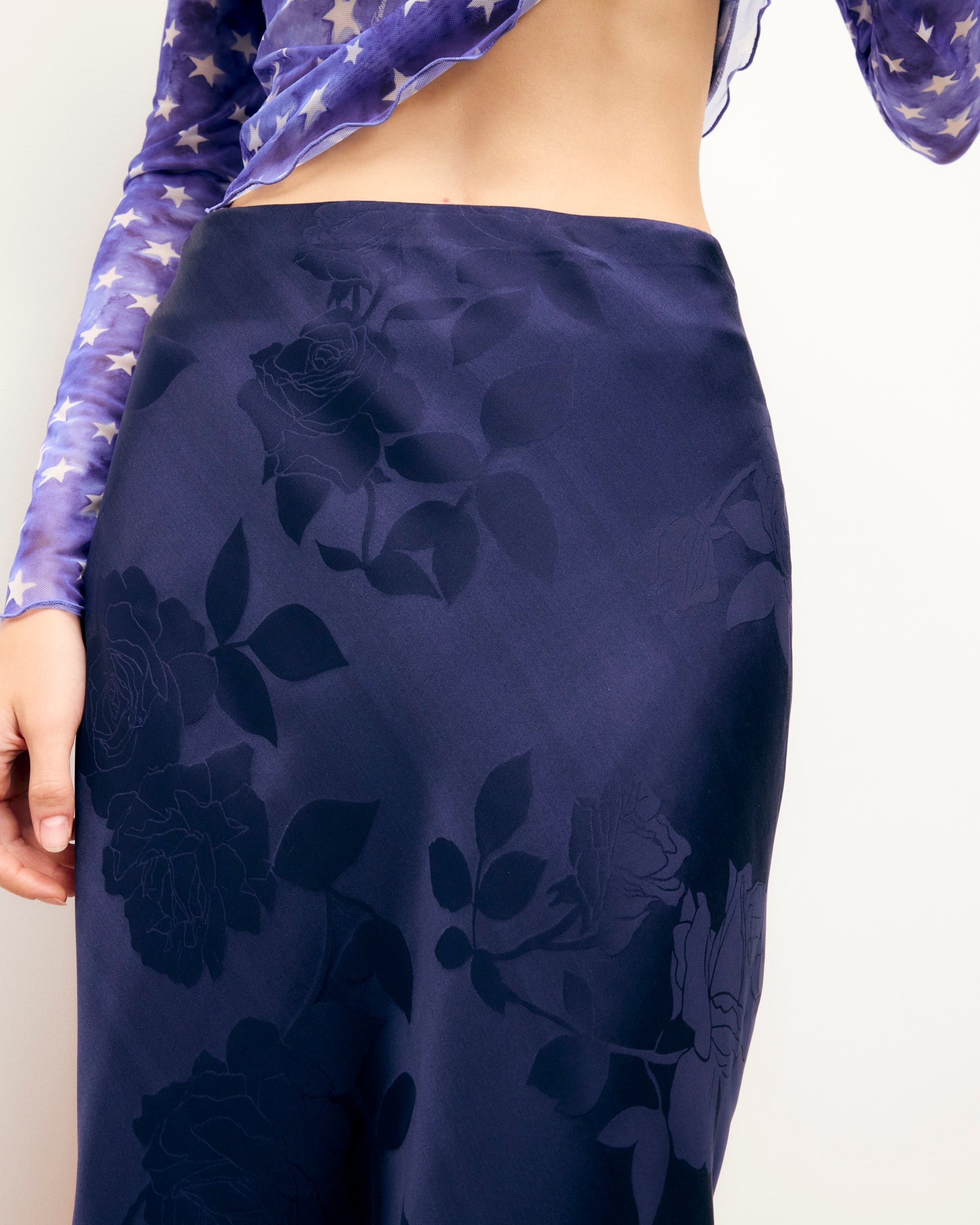 NAVY JACQUARD / NEW / QTY : 31 / Jupe Mi Longue Gina - Navy Jacquard