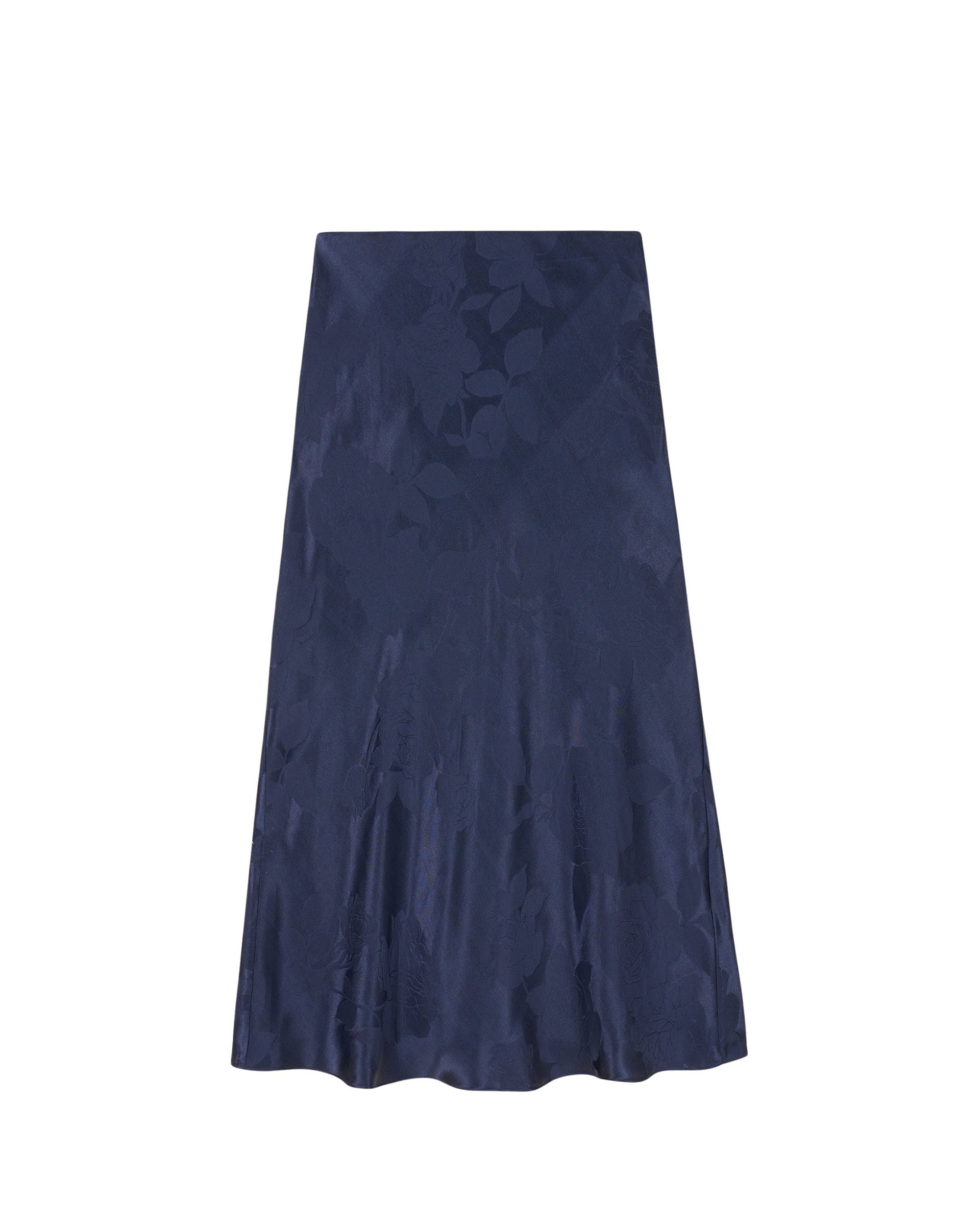 Gina midi skirt in silk - Navy Jacquard