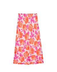 Jupe midi Gina en soie - Electric Roses Orange