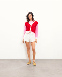 PASSION RED / NEW / QTY : 39 / Pull Cardigan Tricolore - Passion Red