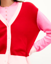 Cardigan tricolore en cachemire - Passion Red