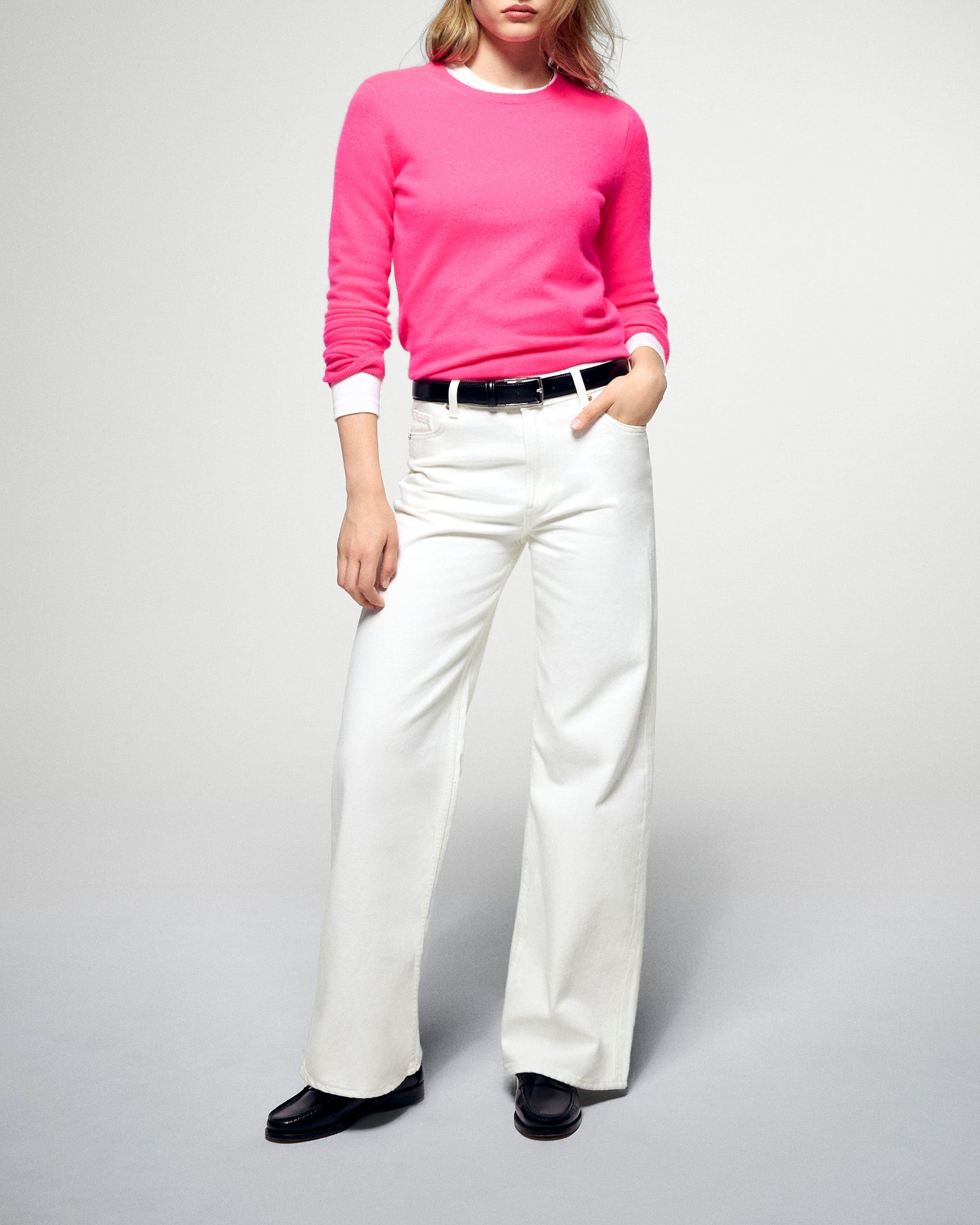 Pull à col rond en cachemire - Solar Pink