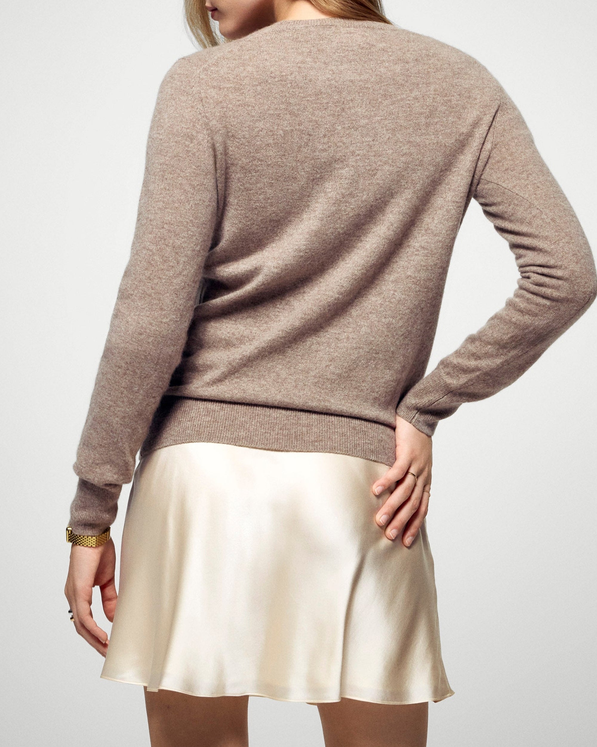 Pull à col rond en cachemire - Taupe Chiné