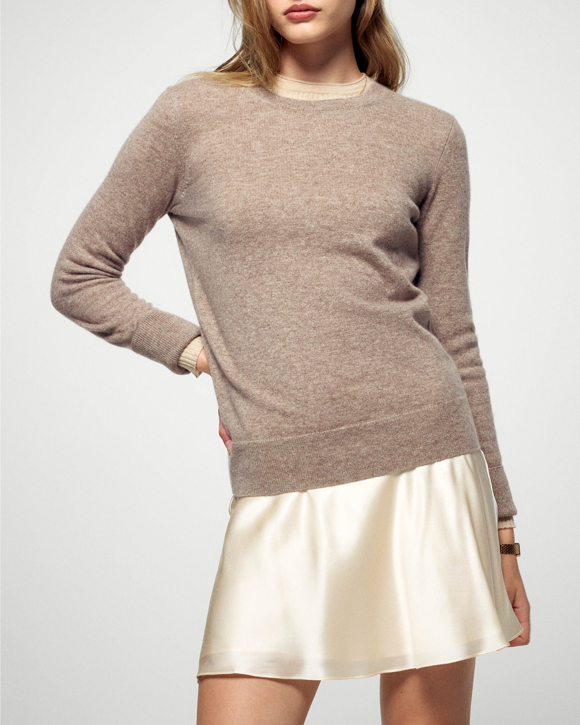 Pull à col rond en cachemire - Taupe Chiné