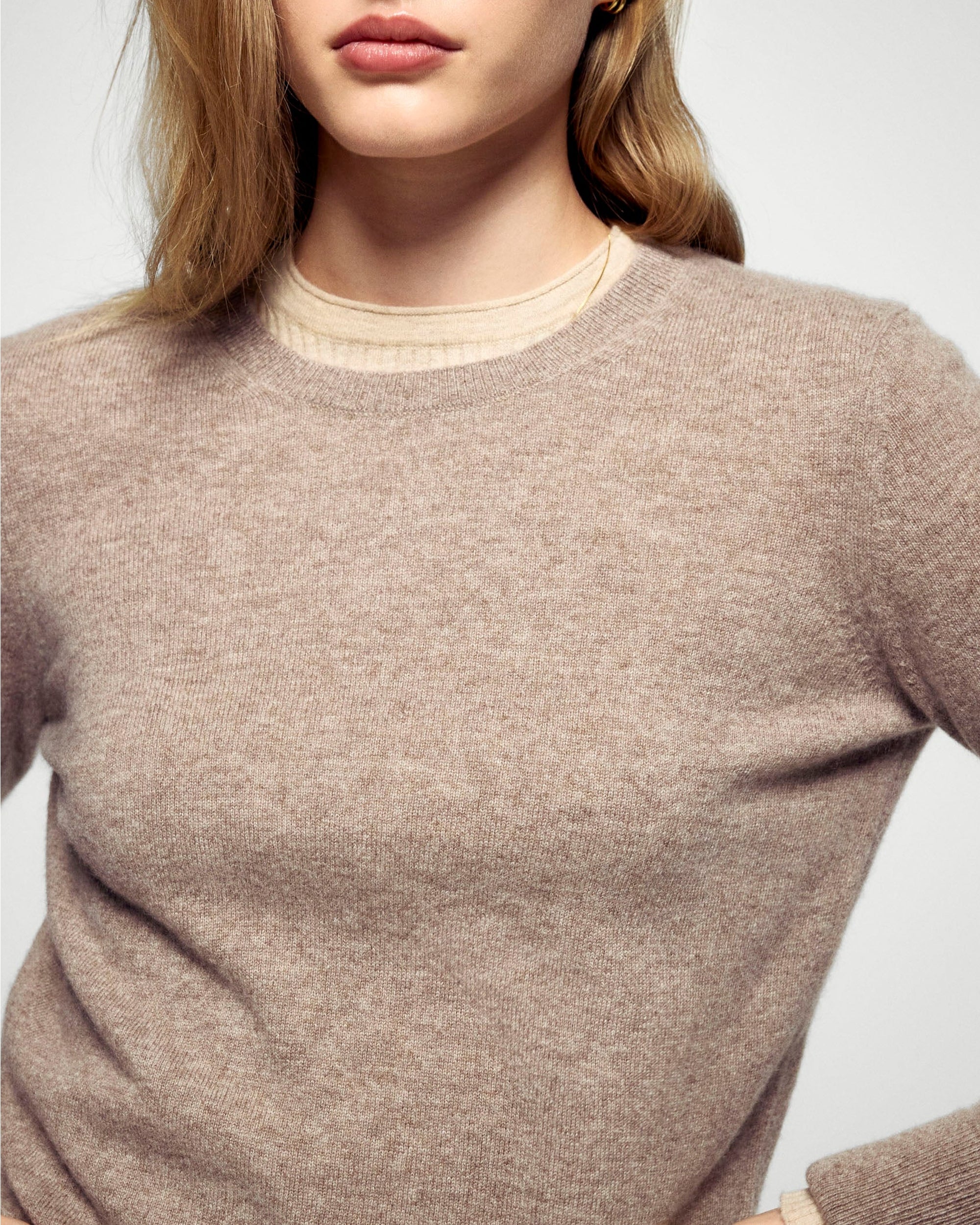 Pull à col rond en cachemire - Taupe Chiné