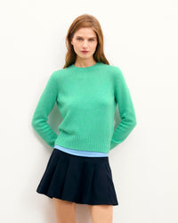 GREEN BLUE MOULINE / NEW / QTY : 8 / Pull Col Rond Court - Green Blue Mouline