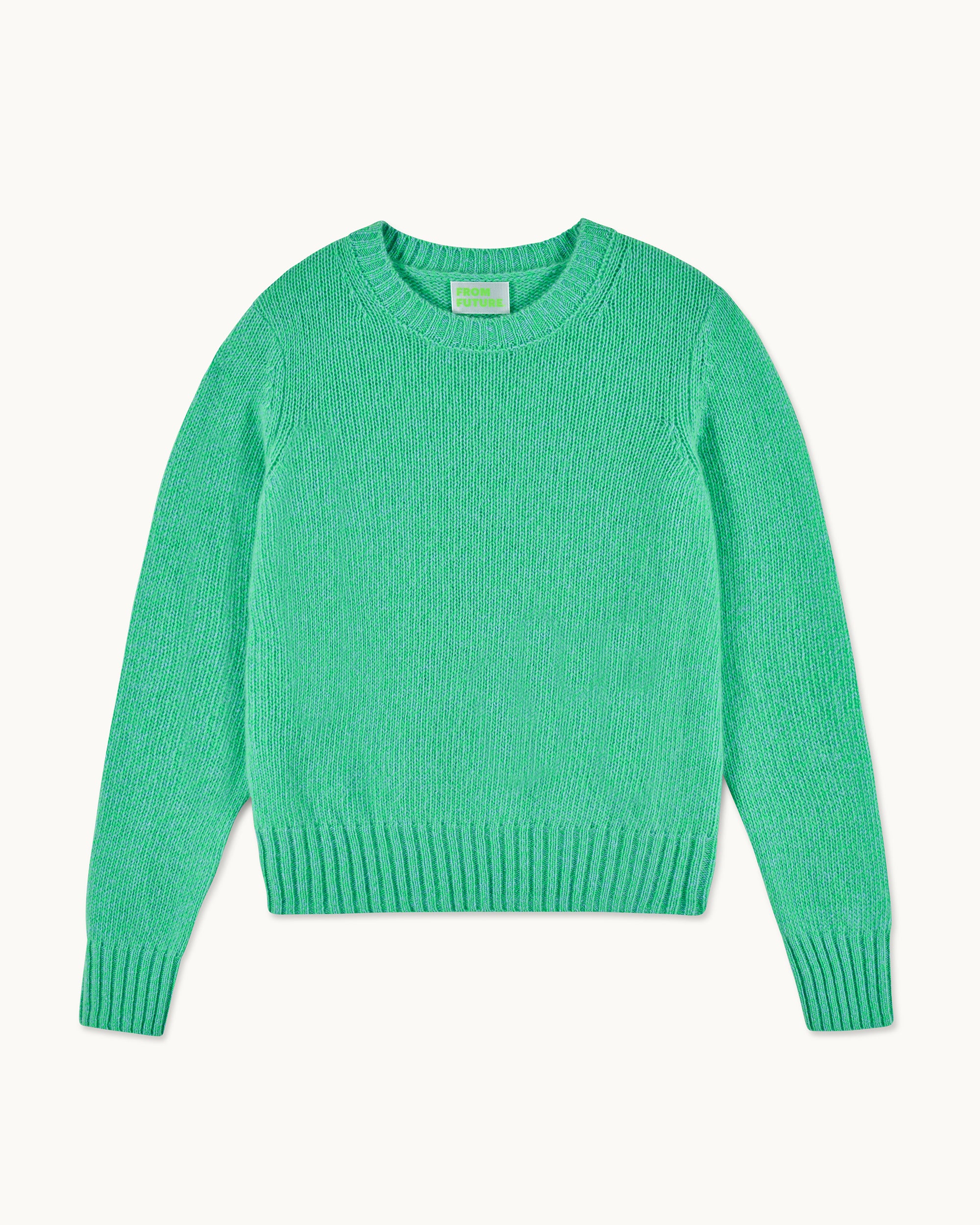 GREEN BLUE MOULINE / NEW / QTY : 8 / Pull Col Rond Court - Green Blue Mouline