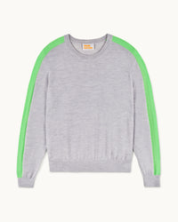 GRIS CHINE CLAIR / NEW / QTY : 5 / Pull Col Rond Bandes - Gris Chine Clair
