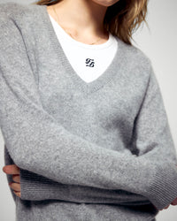 Pull à col V en cachemire - Gris Chiné Foncé