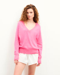 ELECTRIC PINK MOULINE / NEW / QTY : 13 / Pull Col V Oversize - Electric Pink Mouline