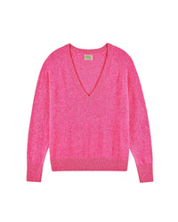 Pull oversize à col V en cachemire - Electric Pink