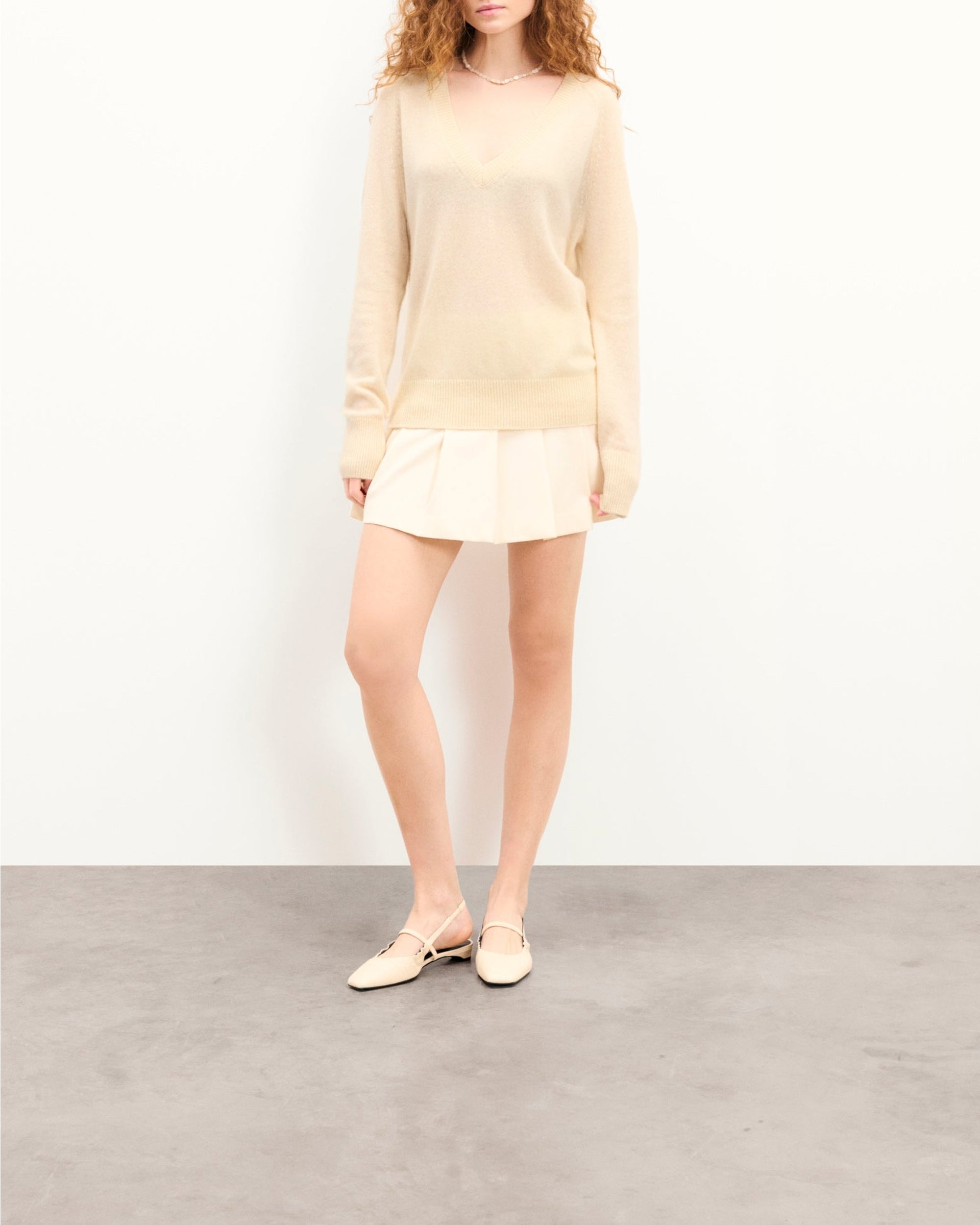 Pull oversize à col V en cachemire - Ecru