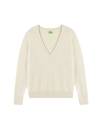 Pull oversize à col V en cachemire - Ecru