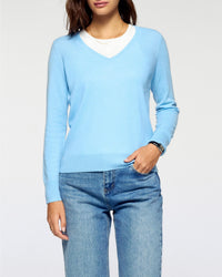 Pull à col V en cachemire - Mystic Blue