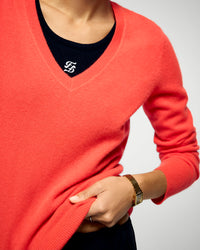 Pull à col V en cachemire - Cosmic Orange