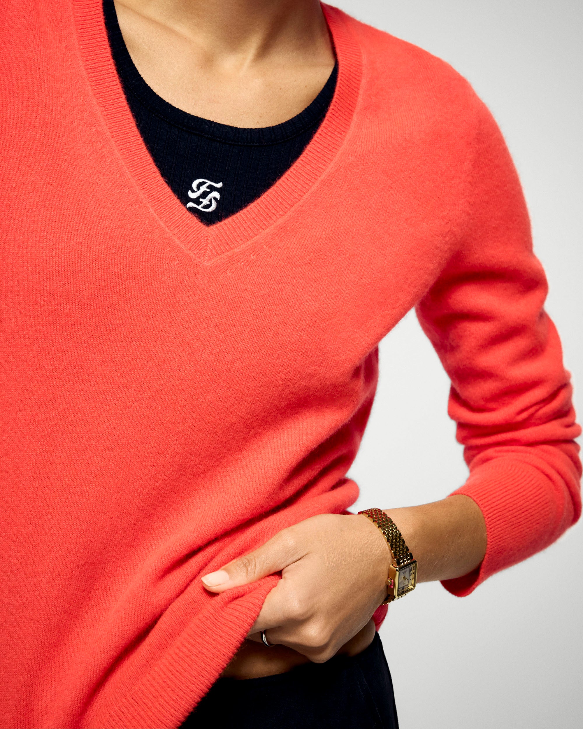 Pull à col V en cachemire - Cosmic Orange