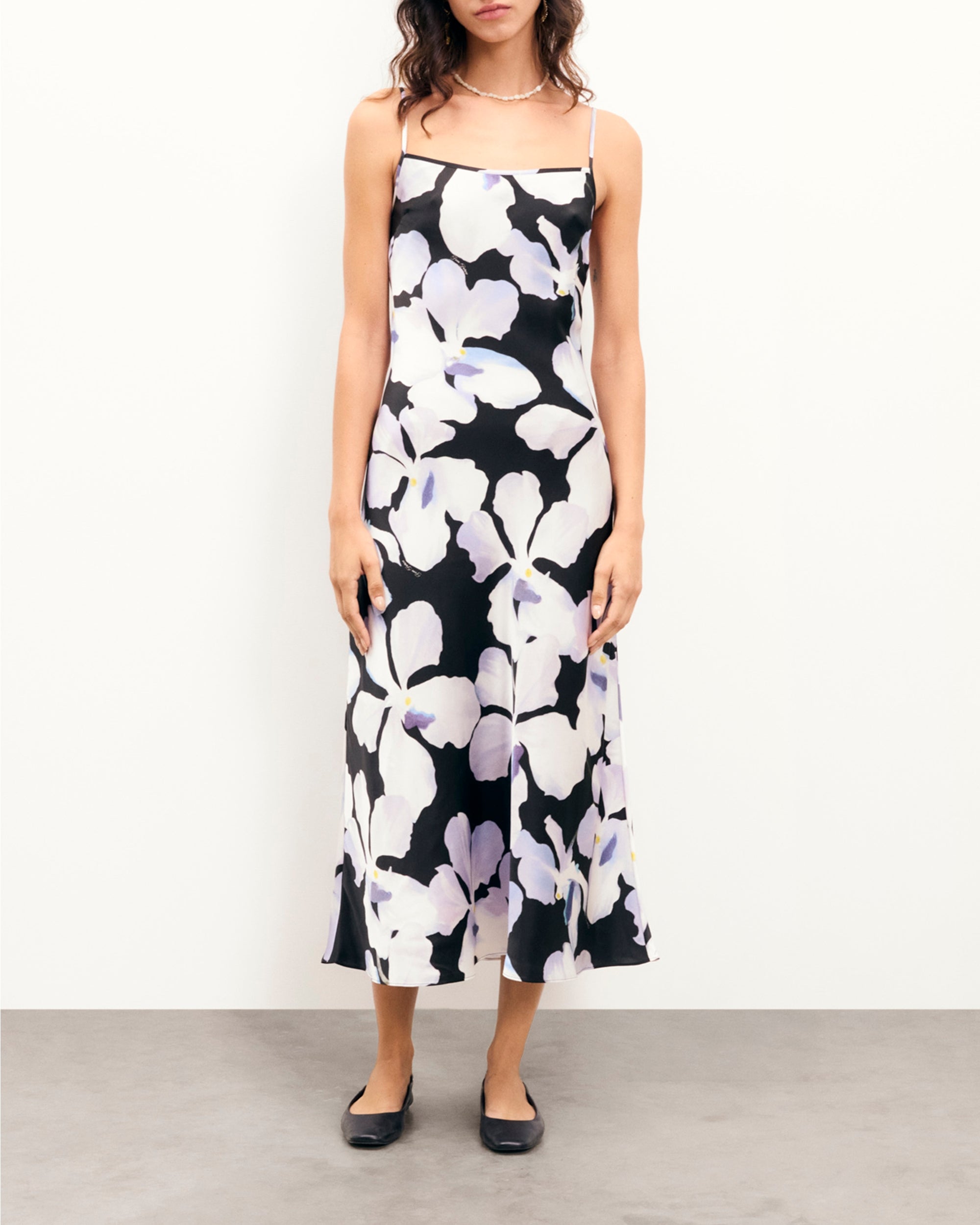 Robe longue à bretelles Gisele en soie - Black Orchid