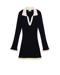 Robe courte à manches longues en laine - Noir