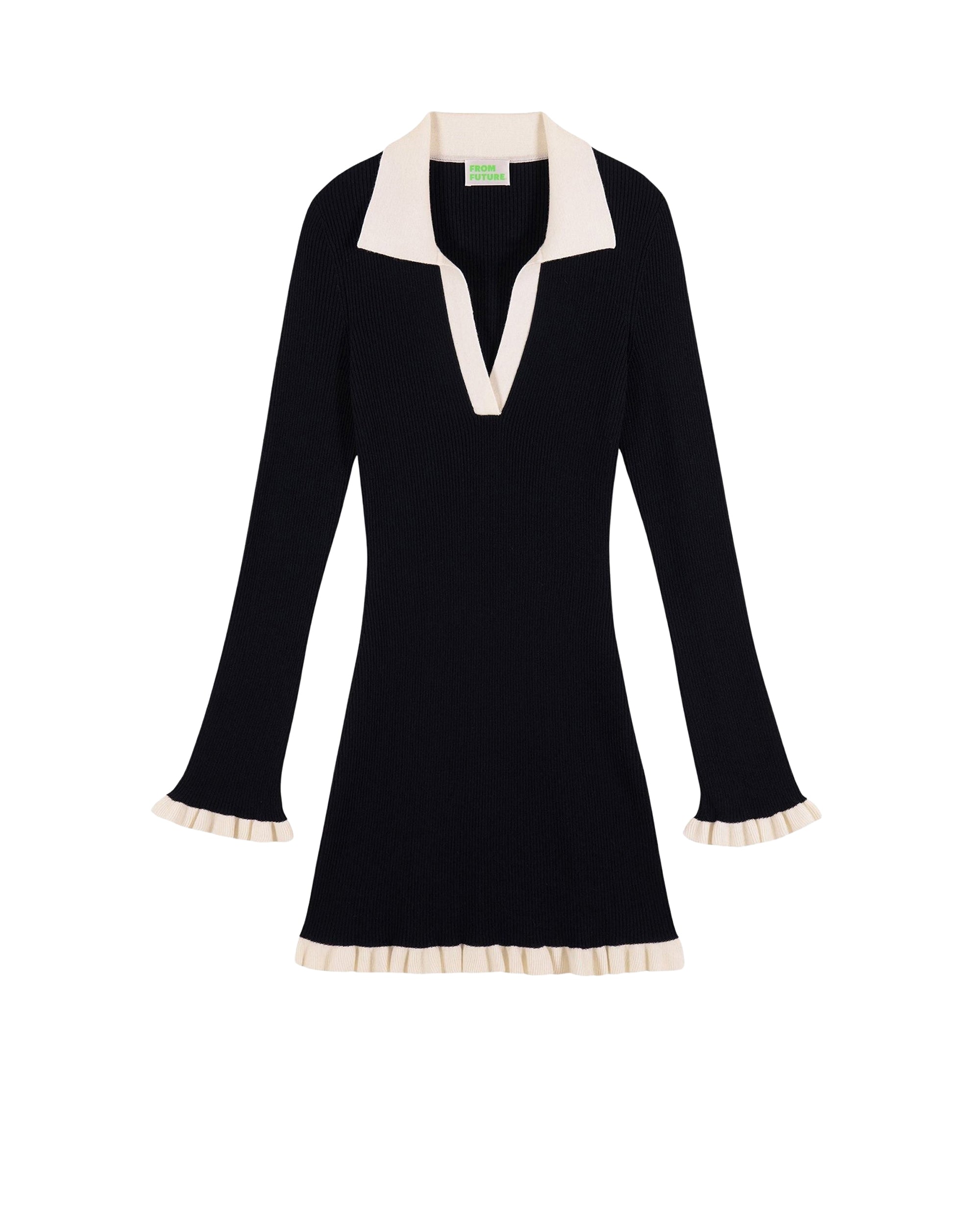 Robe courte à manches longues en laine - Noir