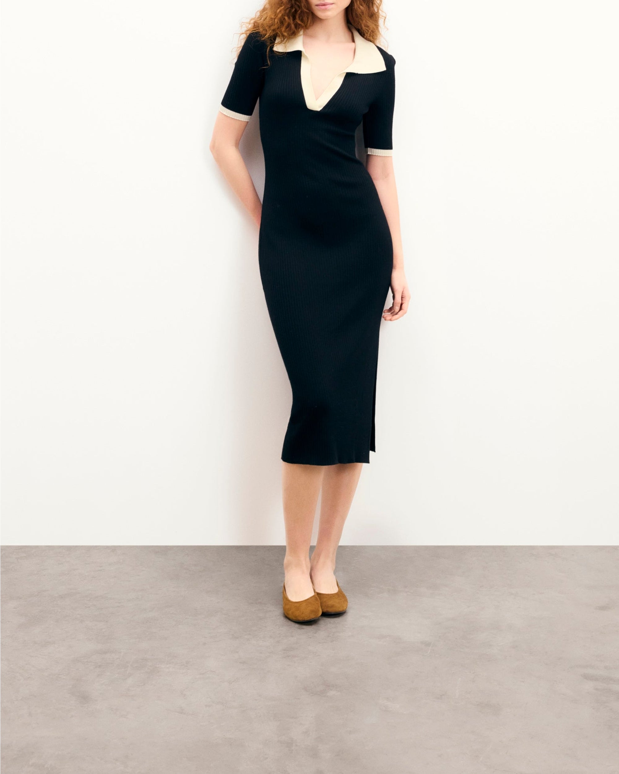 Robe longue en laine - Noir