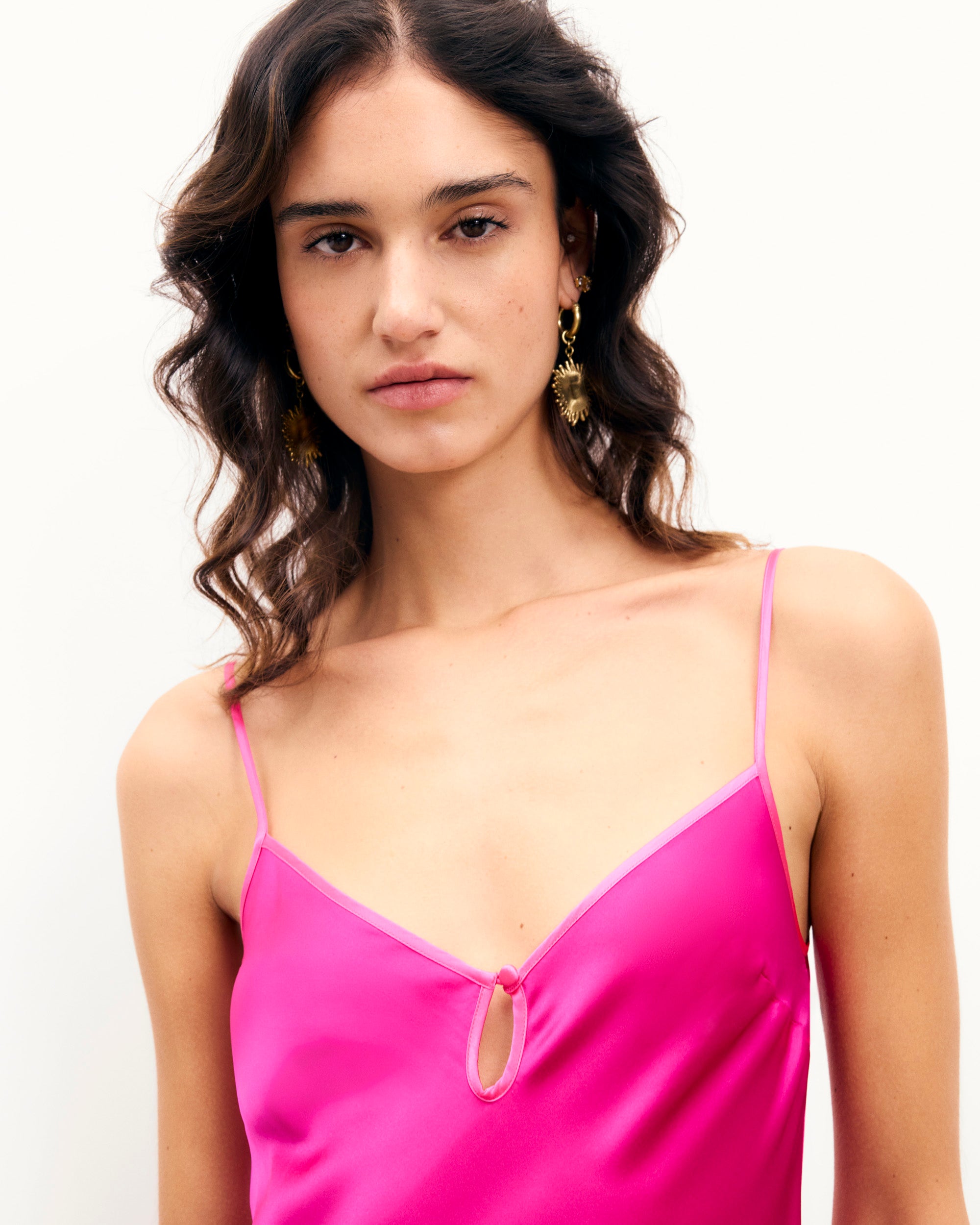 TROPICAL RASPBERRY / NEW / QTY : 31 / Robe Longue Bretelles Giulia - Tropical Raspberry