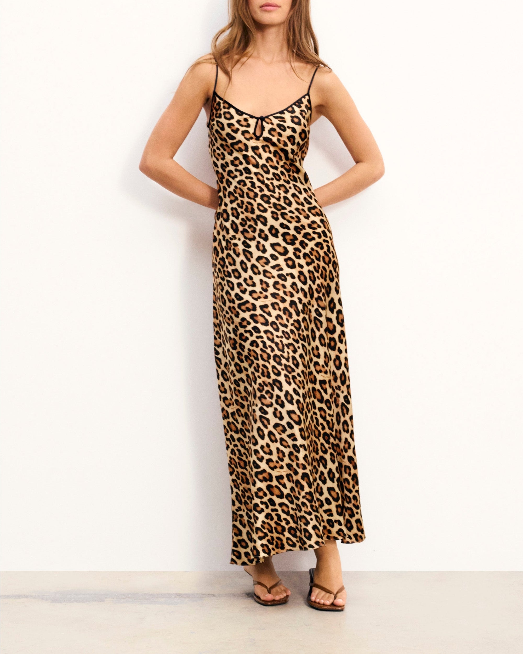 Robe longue à bretelles Giulia en soie - Leopard