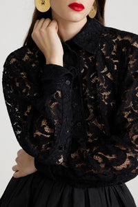Chemise courte en dentelle de coton bio - Noir