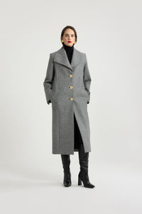 Manteau long en laine texturée - Gris Graphite