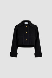 Manteau court à orlet côtelé en laine et cachemire - Noir