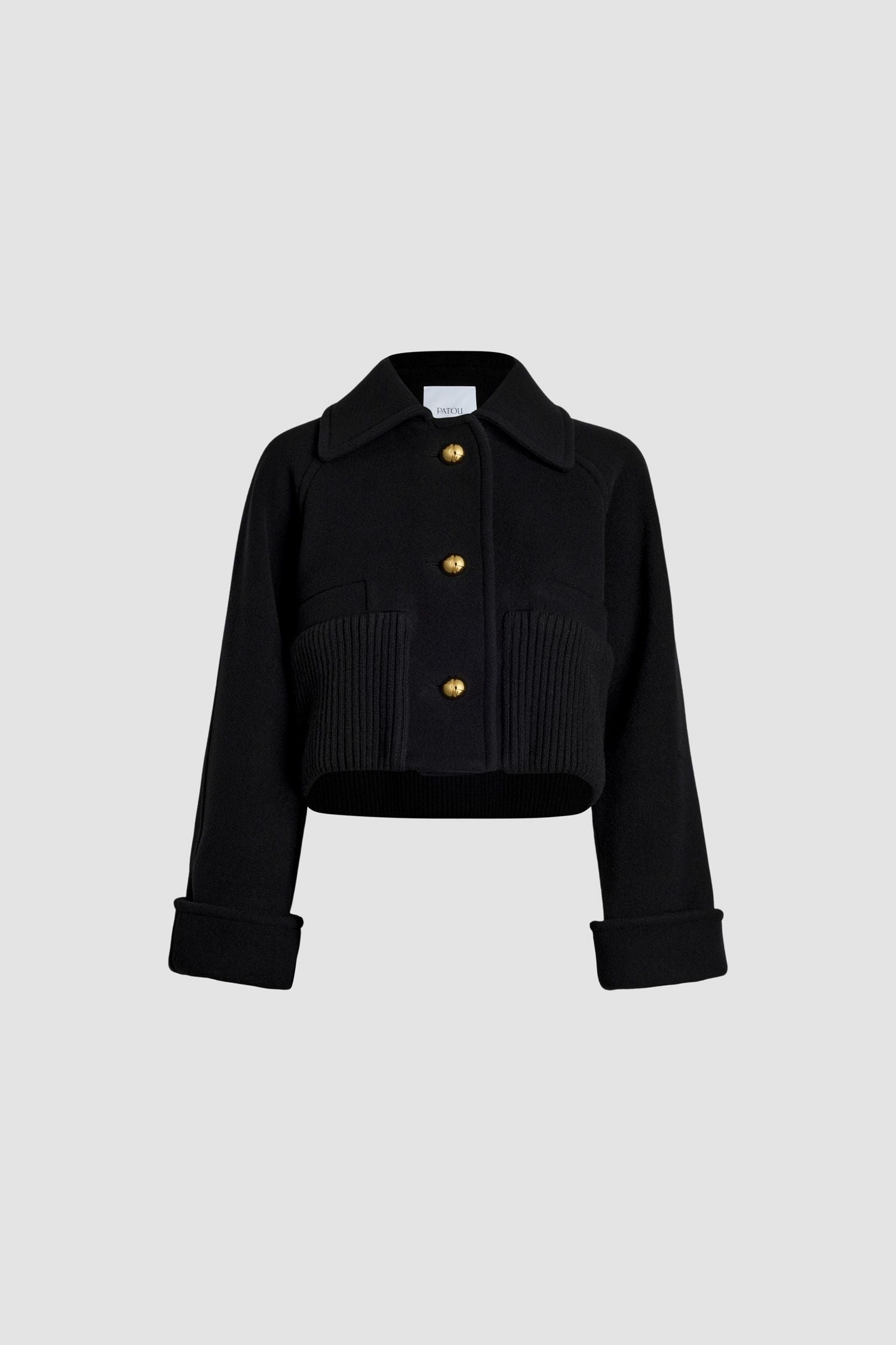 Manteau court à orlet côtelé en laine et cachemire - Noir