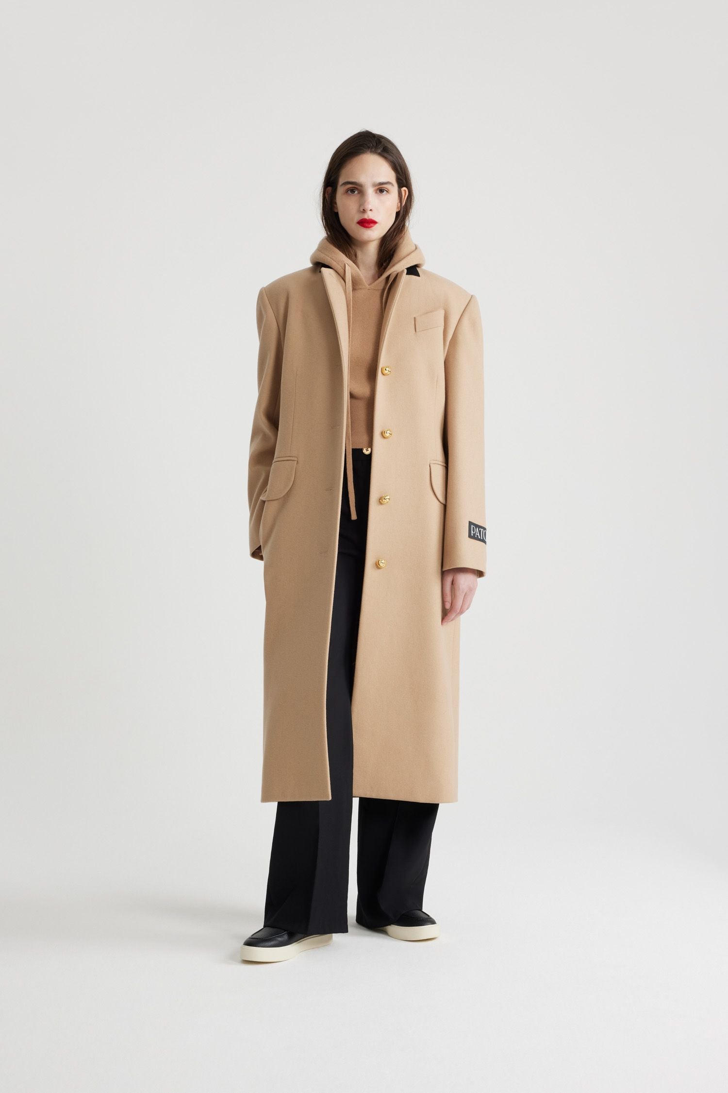Manteau droit en laine et cachemire éco-responsable - Beige