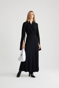 Robe longue à bustier croisé en crêpe éco-responsable - Noir