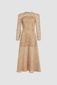 Robe longue en dentelle de coton bio - Sable