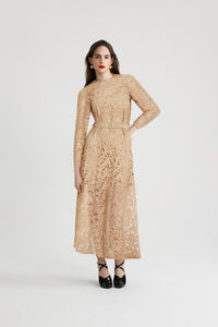 Robe longue en dentelle de coton bio - Sable