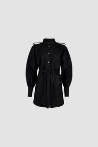 Robe chemise courte en mélange de laine recyclée - Noir