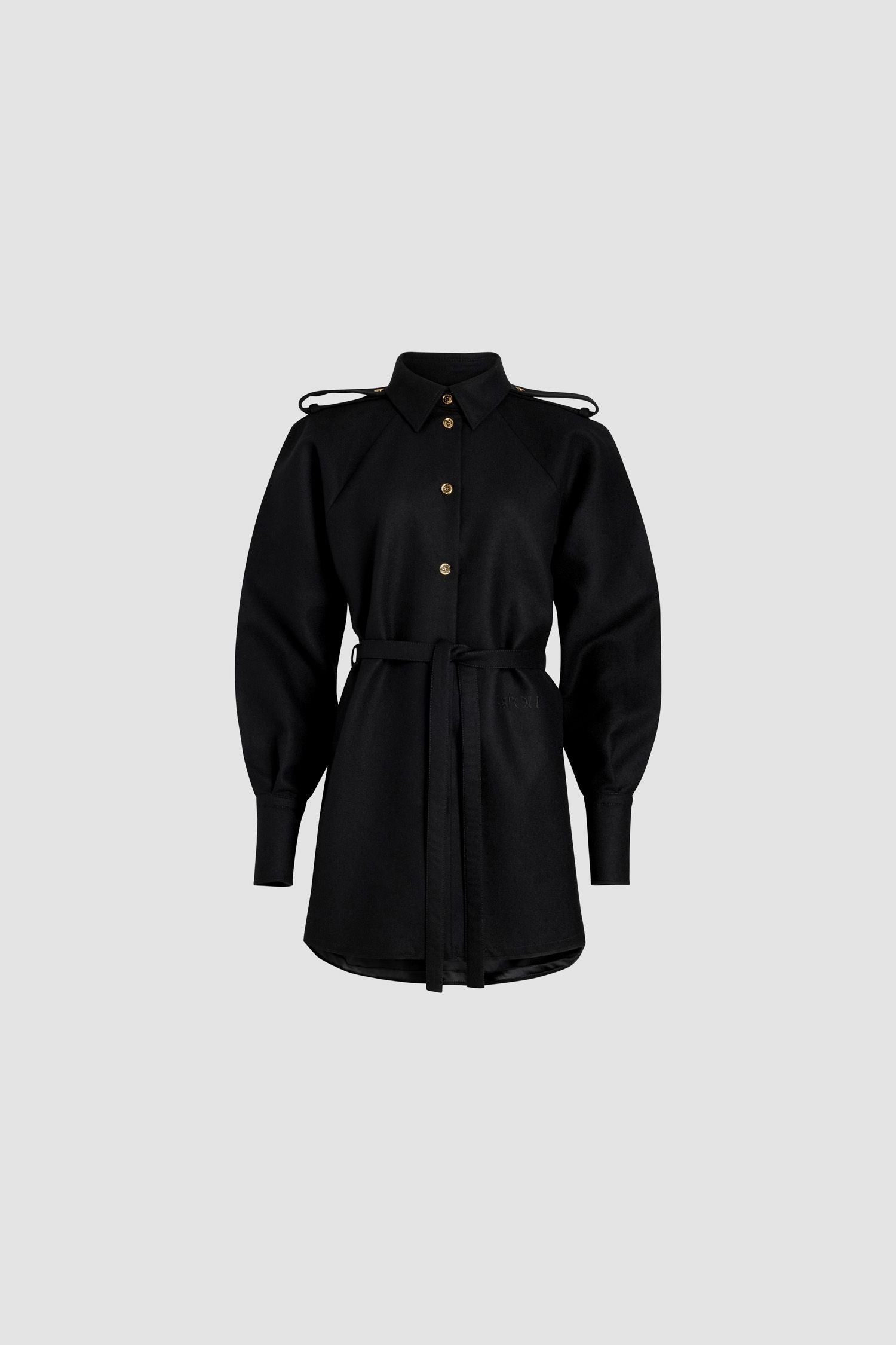 Robe chemise courte en mélange de laine recyclée - Noir