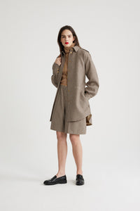 Robe chemise courte en mélange de laine recyclée - Motif Pied-de-poule