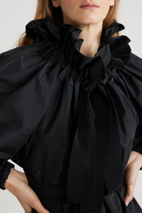 Robe à manches bouffantes en faille recyclée - Noir