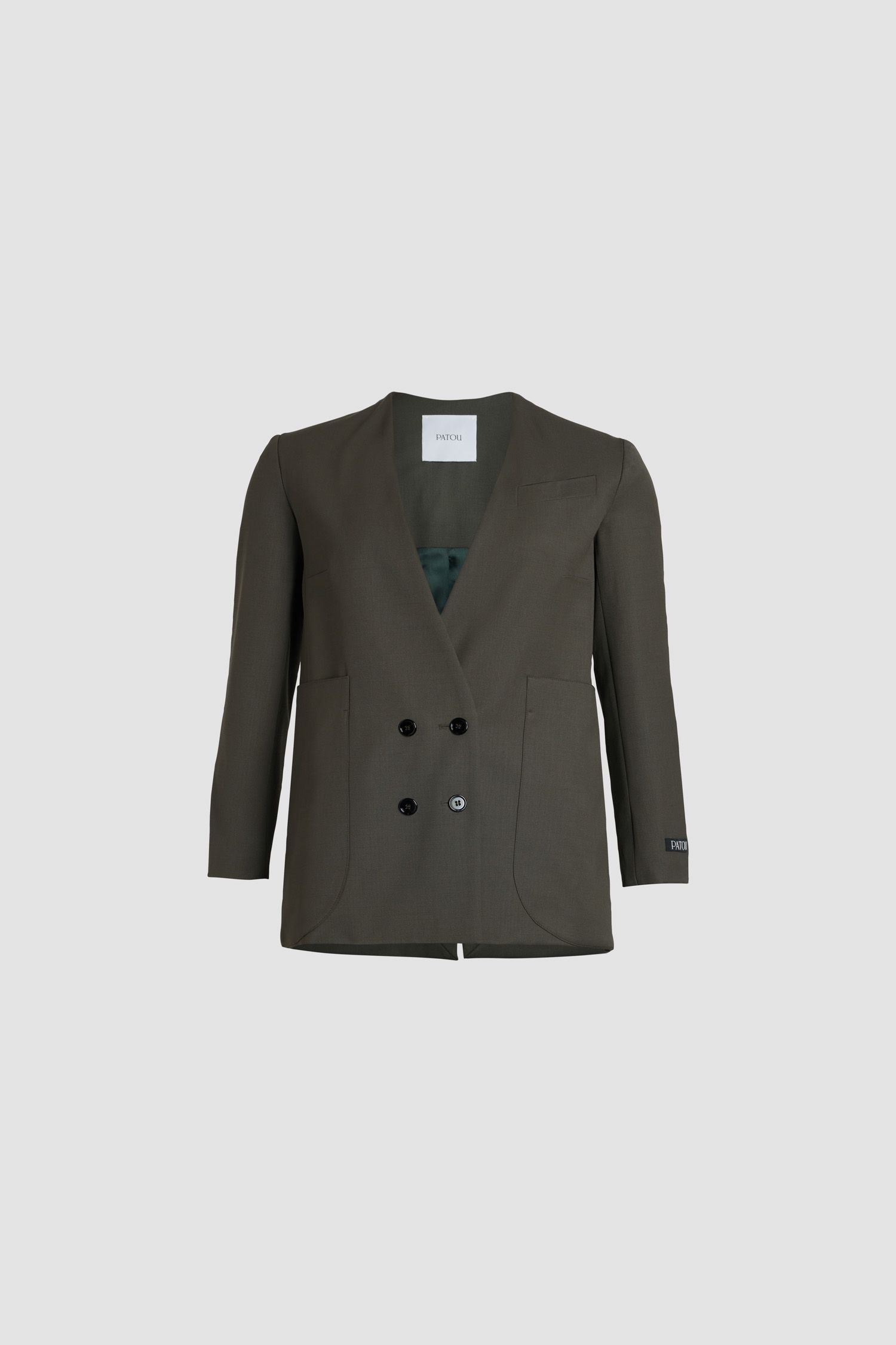 Veste croisée sans revers en laine technique - Kaki