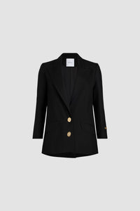 Veste en laine à bouton bijou - Noir