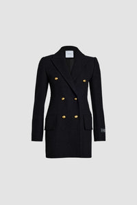 Veste croisée en tweed de laine éco-responsable et coton bio - Noir