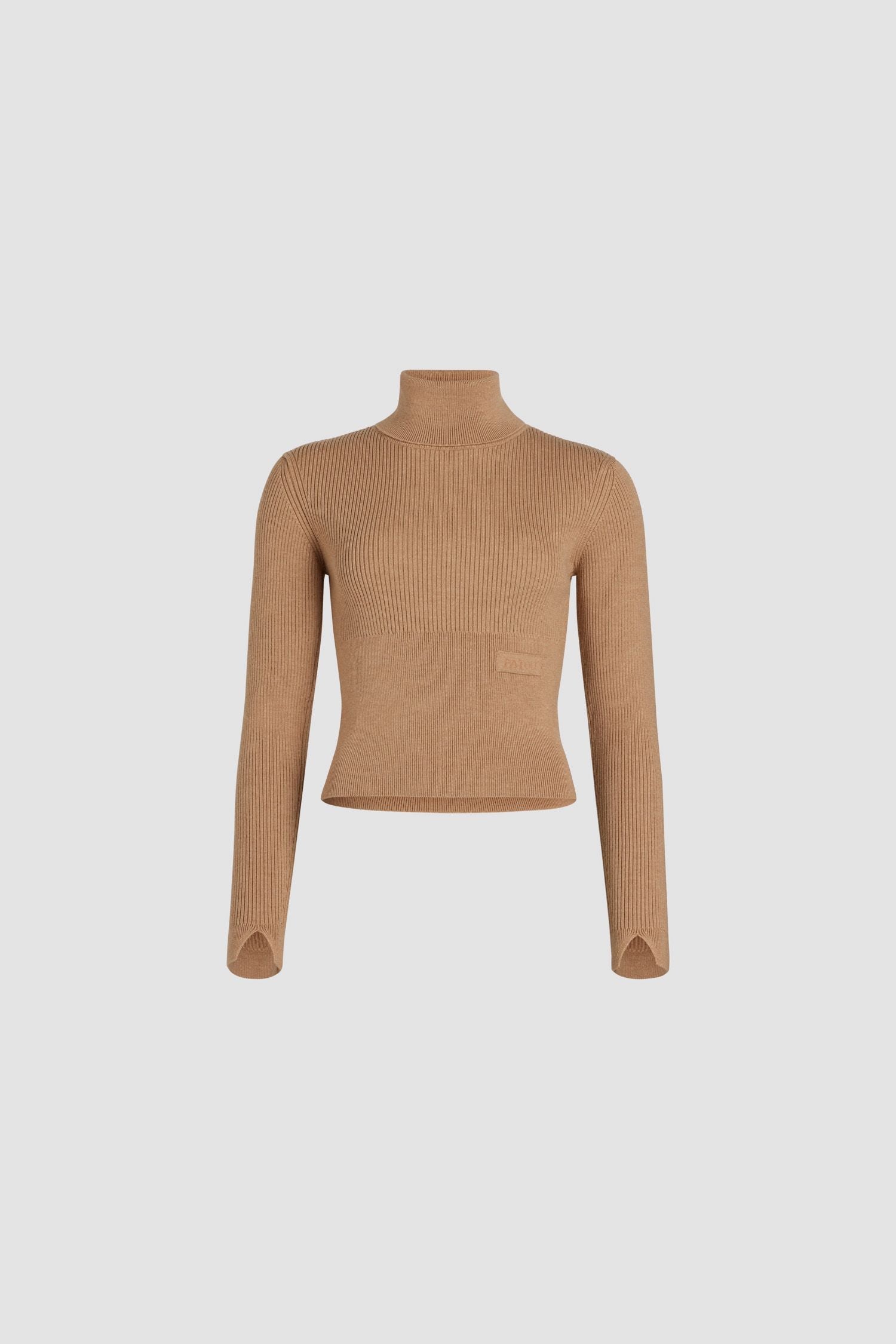 Pull à col roulé côtelé en laine et cachemire éco-responsable - Beige Biscuit