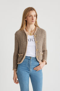 Veste ajustée en mélange d'alpaga et laine bio - Blanc Cassé