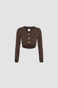 Cardigan court en laine et cachemire éco-responsable - Marron